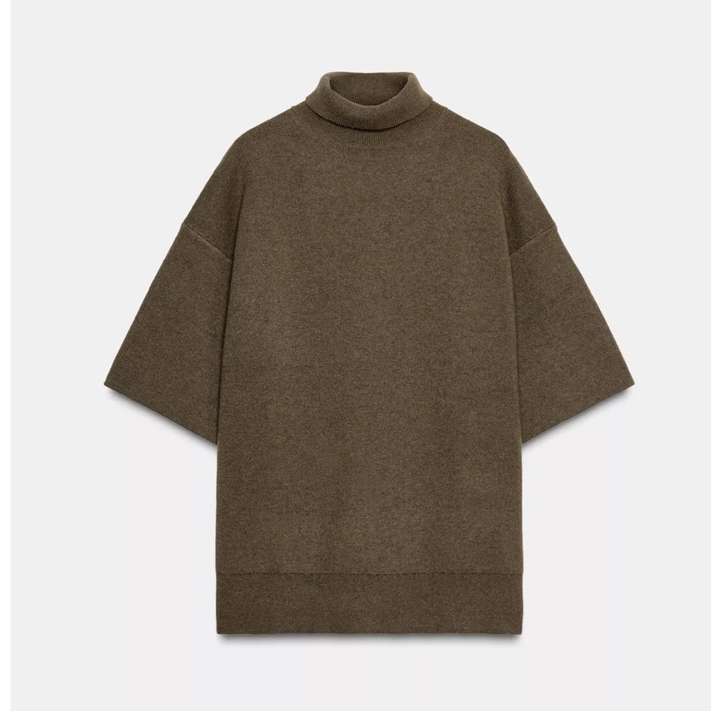 Zara NWT khaki green high neck oversized knit sweater jumper
